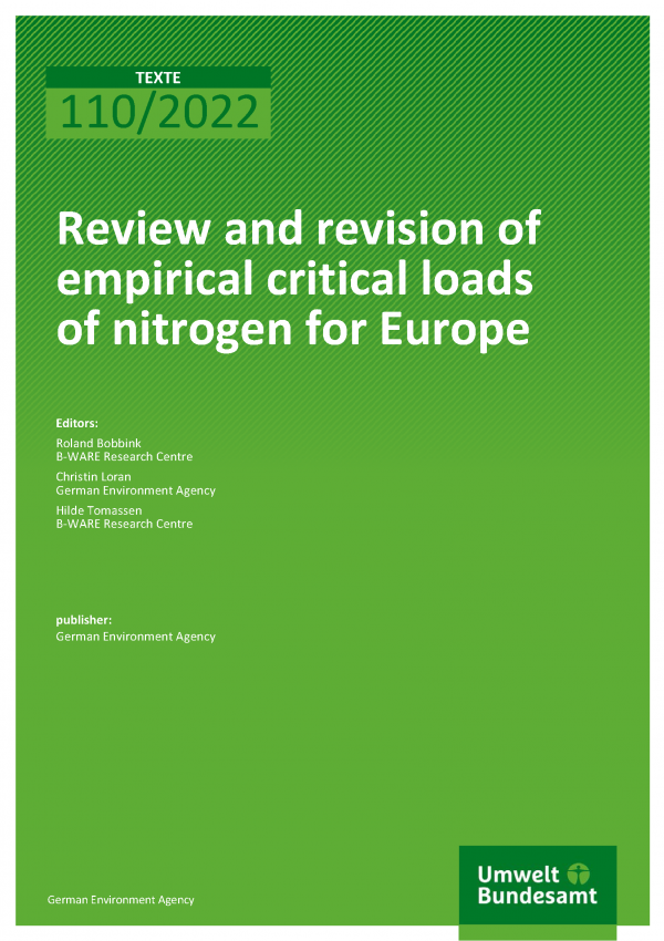 Cover of publication TEXTE Review and revision of empirical critical loads of nitrogen for Europe
