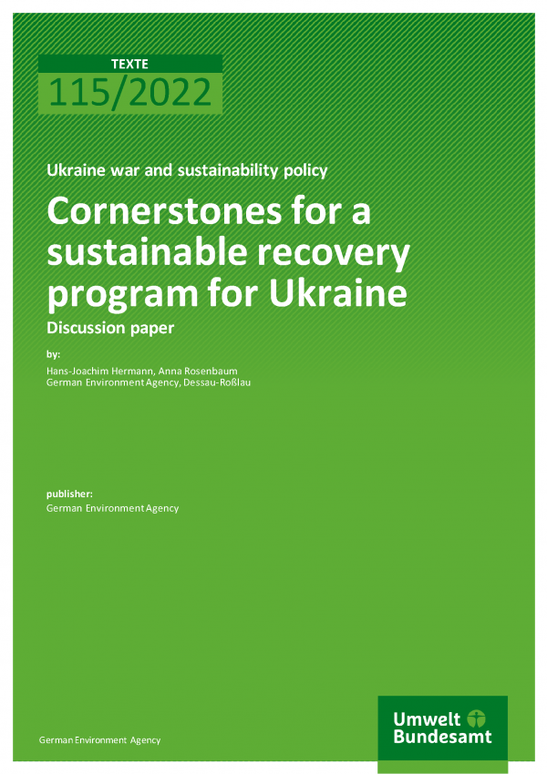 Cover of publication TEXTE 115/2022 Cornerstones for a sustainable recovery program for Ukraine