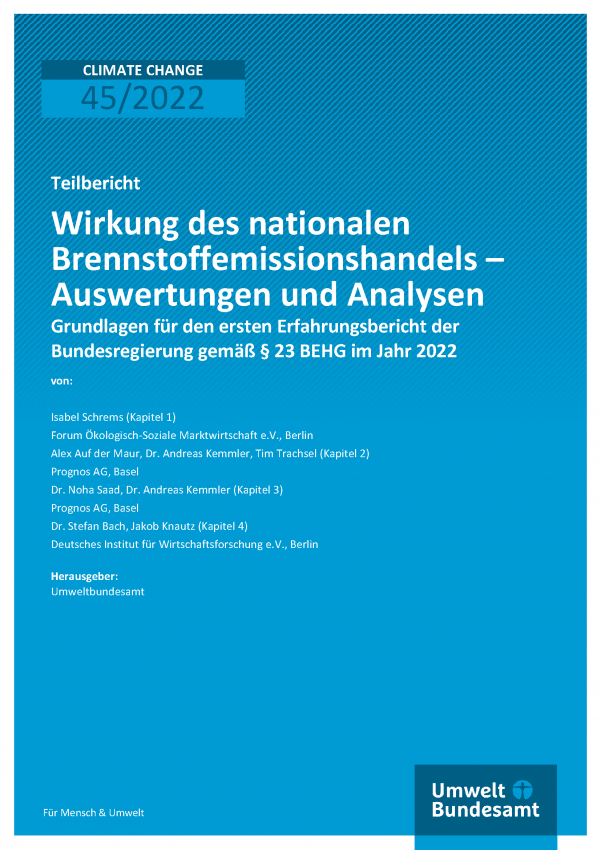 Cover der Publikation Climate Change 45/2022 Wirkung des nationalen Brennstoffemissionshandels