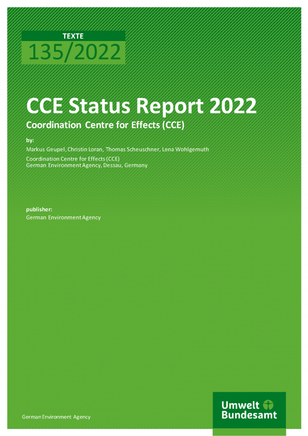 Cover der Publikation TEXTE 135/2022 CCE Status Report 2022