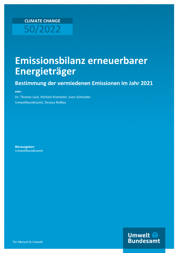 Cover der Publikation Climate Change 50/2022 Emissionsbilanz erneuerbarer Energieträger 2021