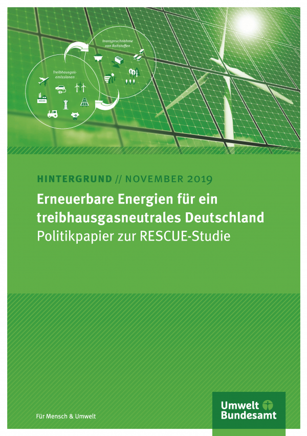 Cover des Hintergrundpapiers Erneuerbare Energien für ein treibhausgasneutrales Deutschland