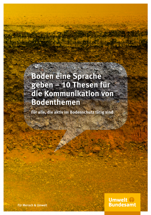 Cover der Fachbroschüre Boden eine Sprache geben – 10 Thesen für die Kommunikation von Bodenthemen