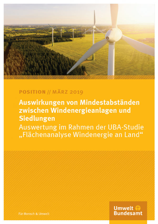 Cover des Positionspapiers Auswirkungen von Mindestabständen zwischen Windenergieanlagen und Siedlungen