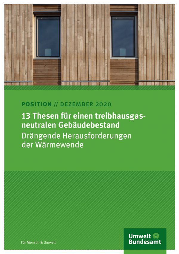 Cover des Positionspapiers "13 Thesen für einen treibhausgasneutralen Gebäudebestand"