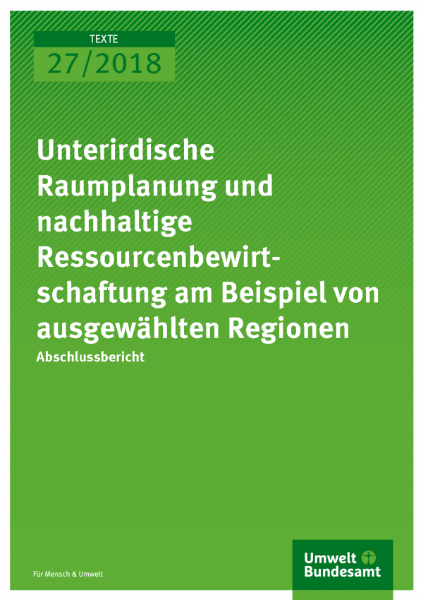 Cover der Publikation Texte 27/2018 Unterirdische Raumplanung und nachhaltige Ressourcenbewirtschaftung am Beispiel von ausgewählten Regionen