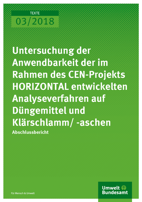 Untersuchung Der Anwendbarkeit Der Im Rahmen Des Cen Projekts Horizontal Entwickelten Analyseverfahren Auf Dungemittel Und Klarschlamm Aschen Umweltbundesamt