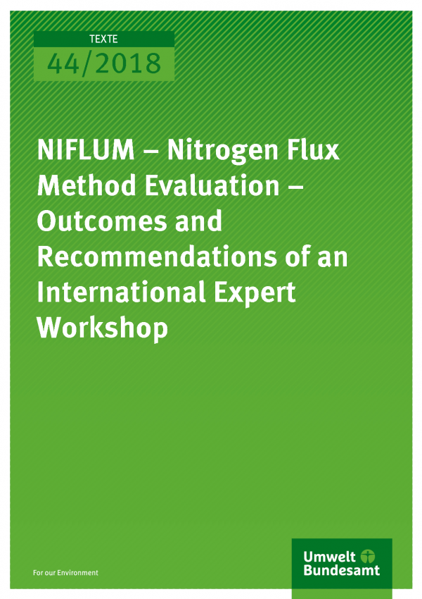 Cover of publication Texte 44-2018 NIFLUM – Nitrogen Flux Method Evaluation – Outcomes and Recommendations of an International Expert Workshop