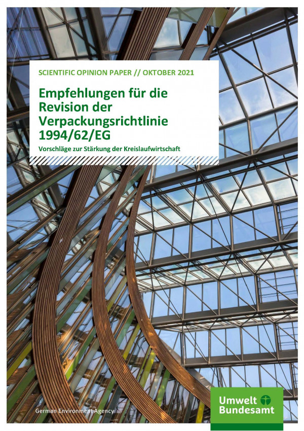 Cover der Broschüre Empfehlungen für die Revision der Verpackungsrichtlinie