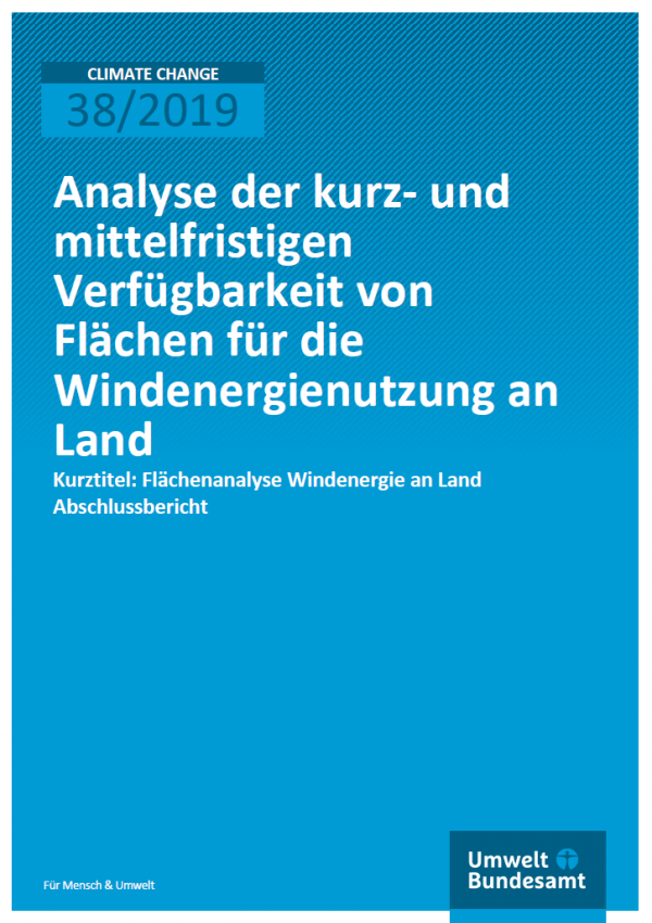 Titelseite des Climate Change-Bandes 38/2019 "Flächenanalyse Windenergie an Land" des Umweltbundesamtes