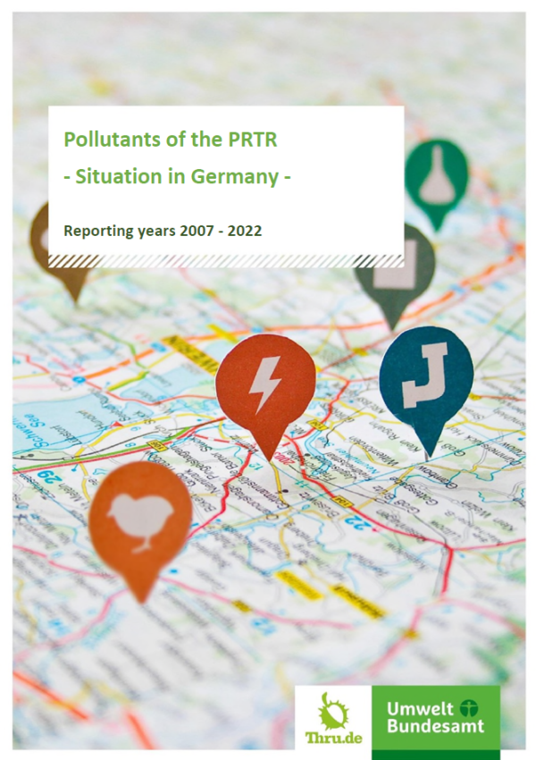 Cover of the brochure "Pollutants of the PRTR - Situation in Germany - Reporting years 2007 - 2022" of the Umweltbundesamt