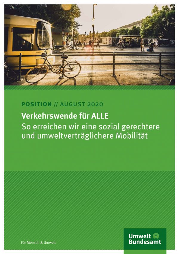 Titelseite des Positionspapier von August 2020. Das Titelfoto zeigt eine Szene in einer Stadt mit Fußgängern, Fahrrädern und öffentlichen Verkehrsmitteln.
