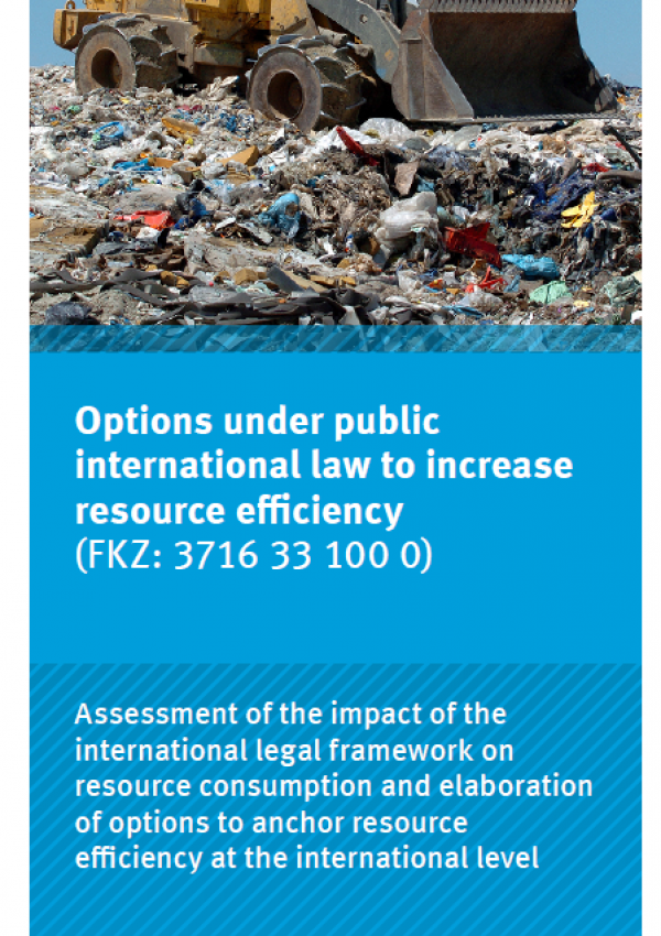 Cover of the flyer "Options under public international law to increase resource efficiency (Flyer)"