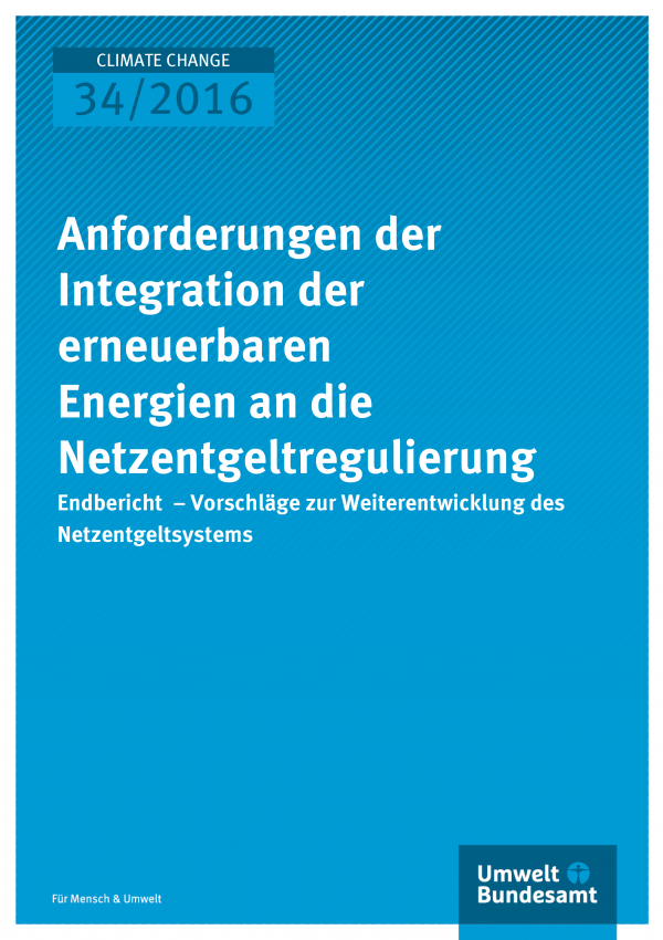 Cover der Publikation "Anforderungen der Integration der erneuerbaren Energien an die Netzentgeltregulierung" (weiße Schrift auf blauem Grund)