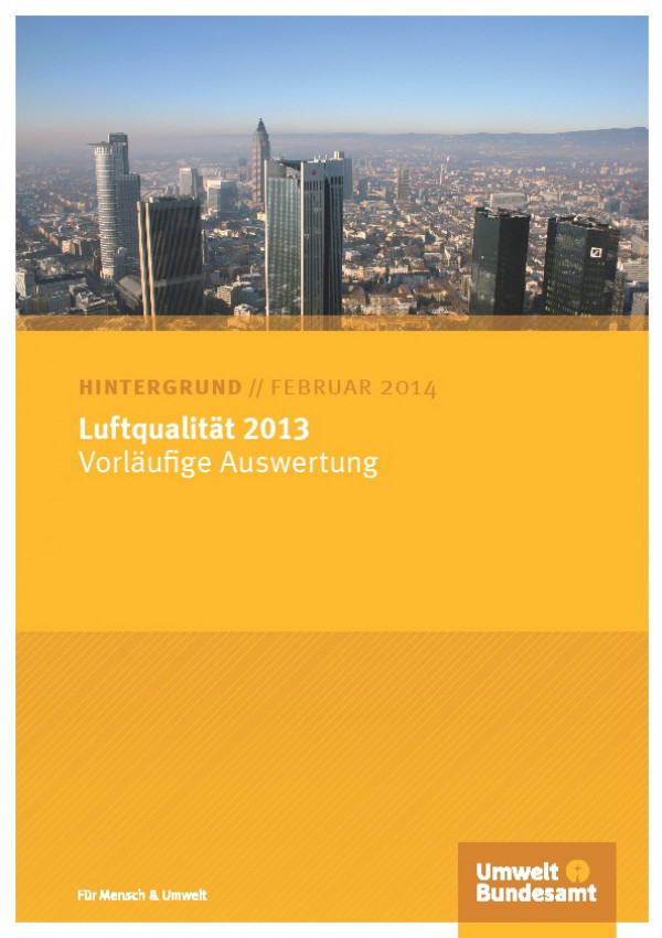 Deckblatt der Publikation "Luftdaten 2013" mit der Skyline der Stadt Frankfurt.