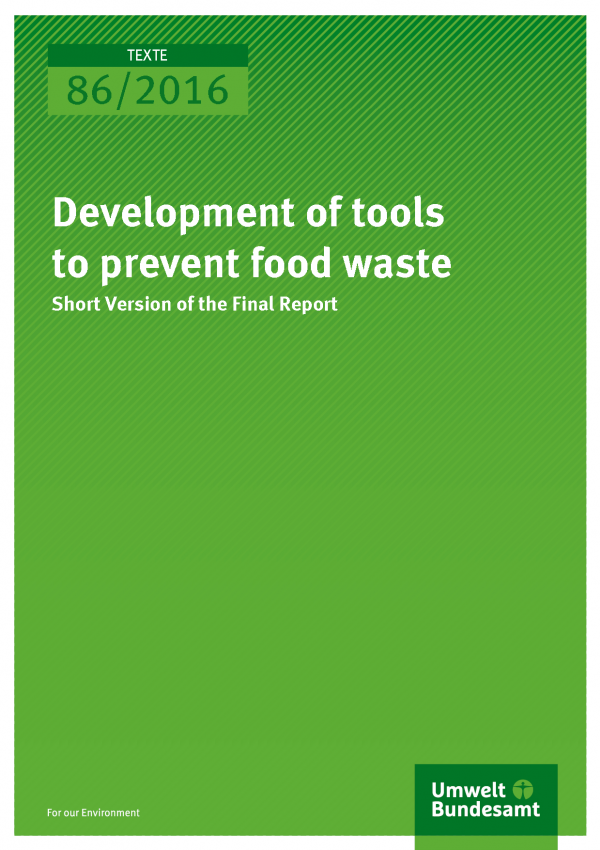 Cover "Development of tools to prevent food waste" (white text of green background)
