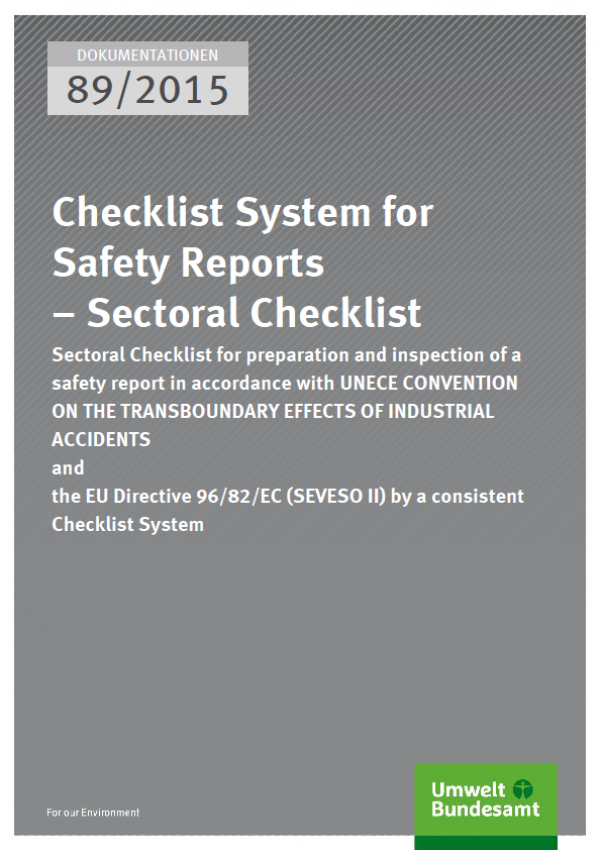 Cover Dokumentationen 89/2015 Checklist System for Safety Reports - Sectoral Checklist