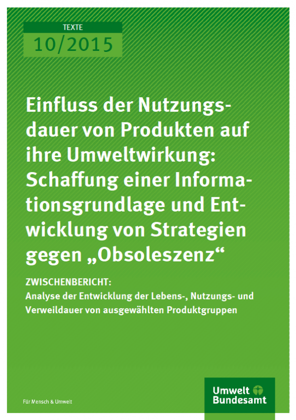 Cover Texte 10/2015 Einfluss der Nutzungsdauer von Produkten auf ihre Umweltwirkung: Schaffung einer Informationsgrundlage und Entwicklung von Strategien gegen „Obsoleszenz“