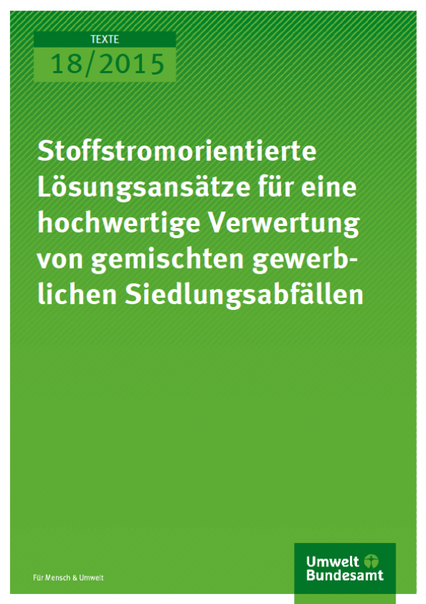 Cover Texte 18/2015 Stoffstromorientierte Lösungsansätze für eine hochwertige Verwertung von gemischten gewerblichen Siedlungsabfällen