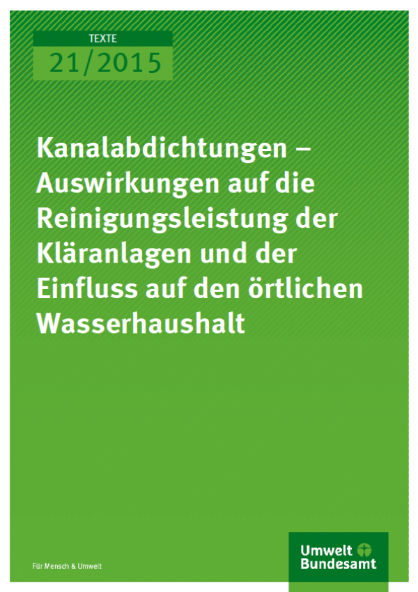 Cover Texte 21/2015 Kanalabdichtungen – Auswirkungen auf die Reinigungsleistung der Kläranlagen und der Einfluss auf den örtlichen Wasserhaushalt