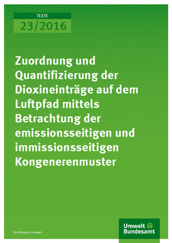 Cover Texte 23/2016 Zuordnung und Quantifizierung der Dioxineinträge auf dem Luftpfad mittels Betrachtung der emissionsseitigen und immissionsseitigen Kongenerenmuster