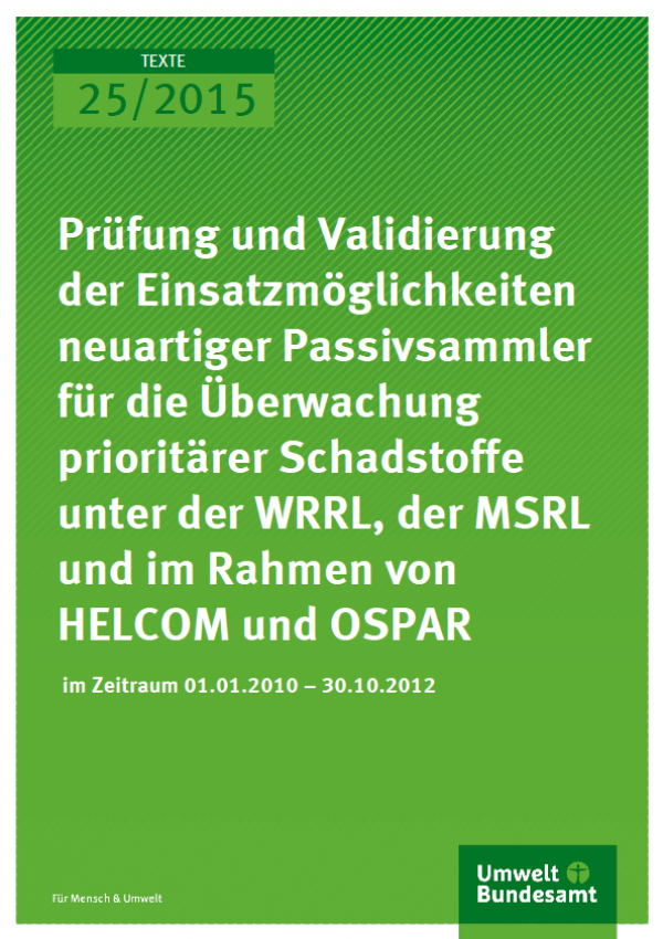 Cover Texte 25/2015 Prüfung und Validierung der Einsatzmöglichkeiten neuartiger Passivsammler für die Überwachung prioritärer Schadstoffe unter der WRRL, der MSRL und im Rahmen von HELCOM und OSPAR