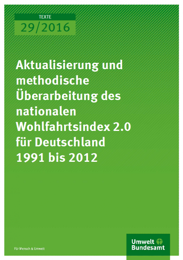 Cover Texte 29/2016 Aktualisierung und methodische Überarbeitung des Nationalen Wohlfahrtsindex 2.0 für Deutschland 1991 bis 2012
