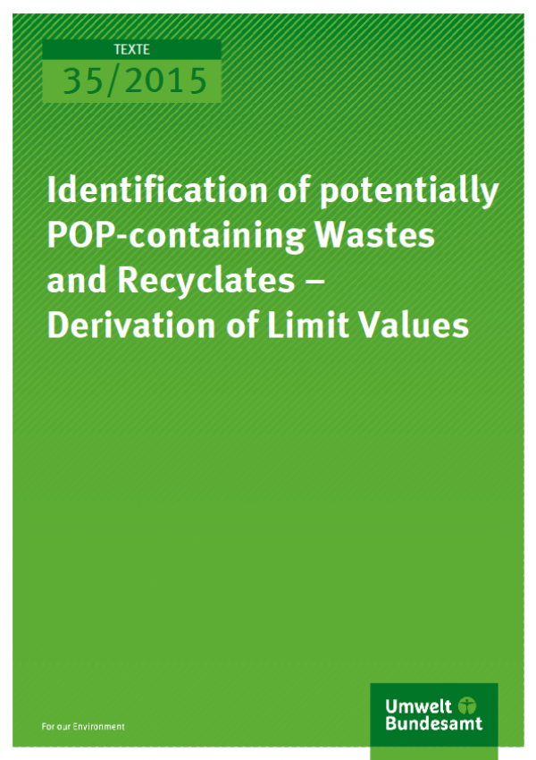 Cover Texte 35/2015 Identification of potentially POP-containing Wastes and Recyclates – Derivation of Limit Values