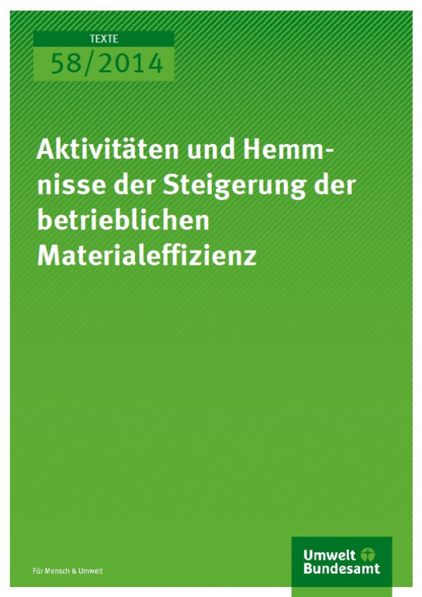Cover Texte 58/2014 Aktivitäten und Hemmnisse der Steigerung der betrieblichen Materialeffizienz