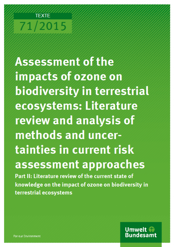 Cover Texte 71/2015 Assessment of the impacts of ozone on biodiversity in terrestrial ecosystems: Literature review and analysis of methods and uncertainties in current risk assessment approaches