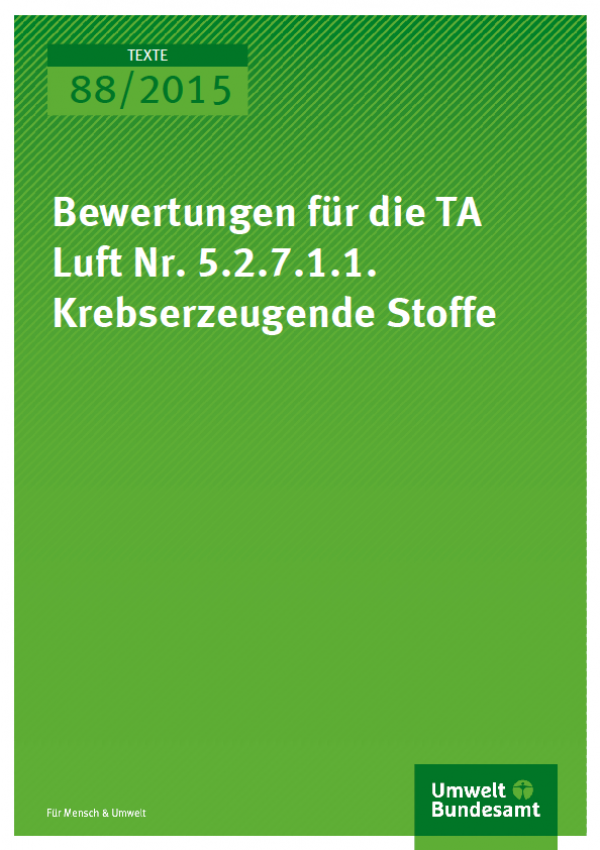 Cover Texte 88/2015 Bewertungen für die TA Luft Nr.5.2.7.1.1. Krebserzeugende Stoffe