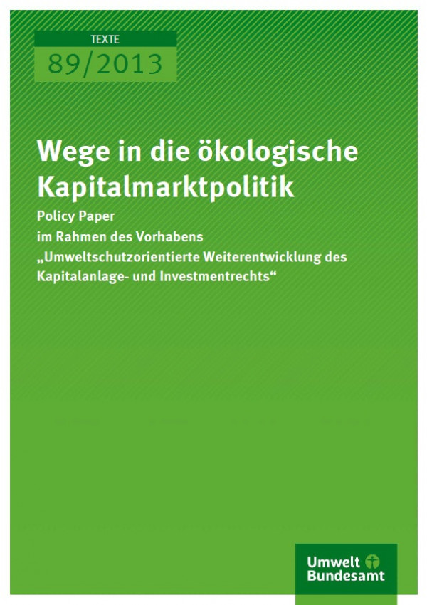 Cover 89/2013 Wege in die ökologische Kapitalmarktpolitik