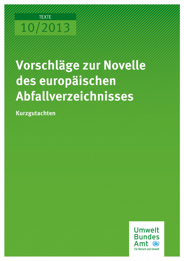 Publikation:Vorschläge zur Novelle des europäischen Abfallverzeichnisses