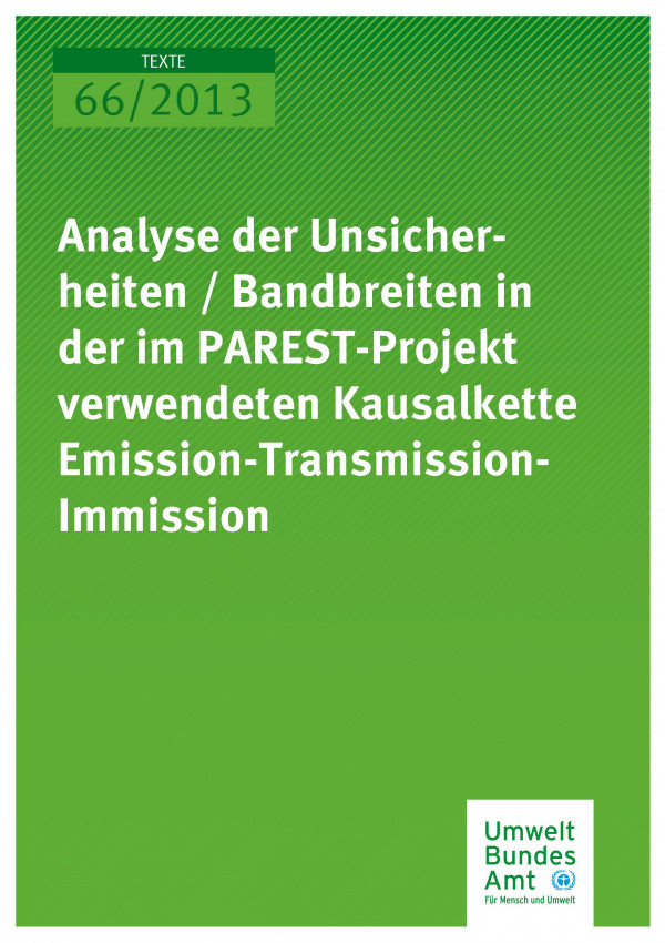 Cover Texte 66/2013 Analyse der Unsicherheiten / Bandbreiten in der im PAREST-Projekt verwendeten Kausalkette Emission-Transmission-Immission