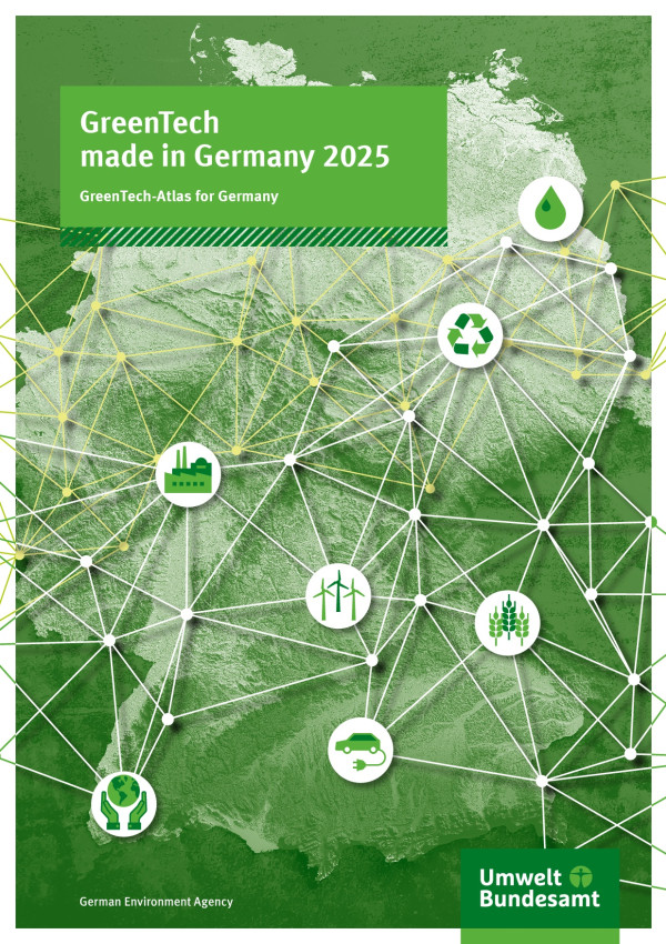 grüne Deutschlandkarte mit Symbolen und Liniennetz überzogen
