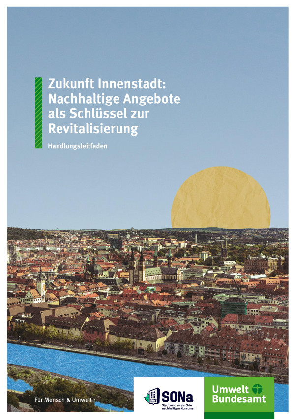 Stadt von oben und Himmel mit Sonne als gebastelte Collage