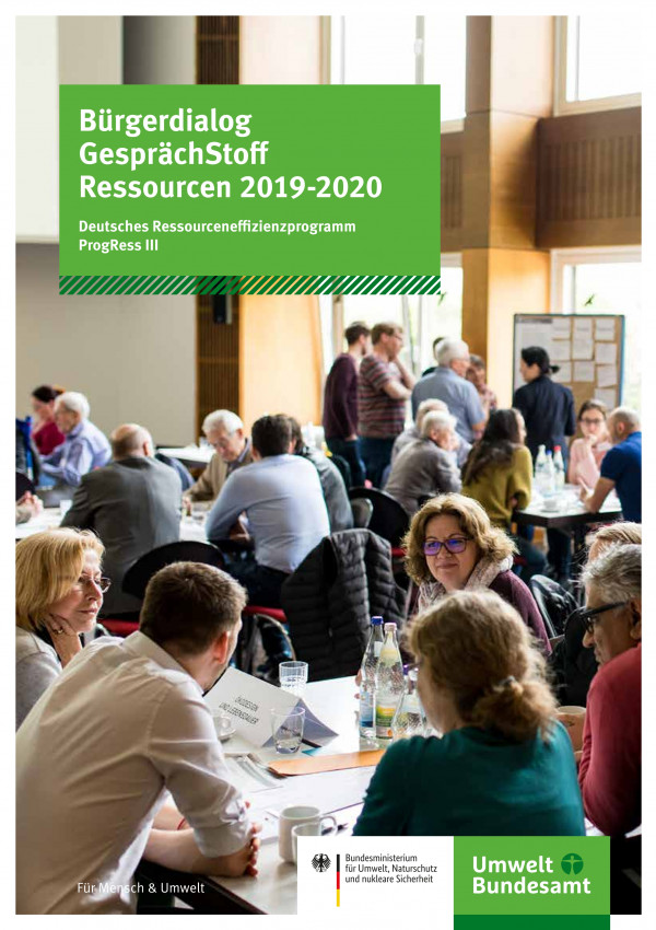 Titelseite der Broschüre "Bürgerdialog GesprächStoff Ressourcen 2019-2020: Deutsches Ressourceneffizienzprogramm ProgRess"