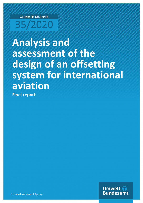Cover of publication Climate Change 35/2020 Analysis and assessment of the design of an offsetting system for international aviation