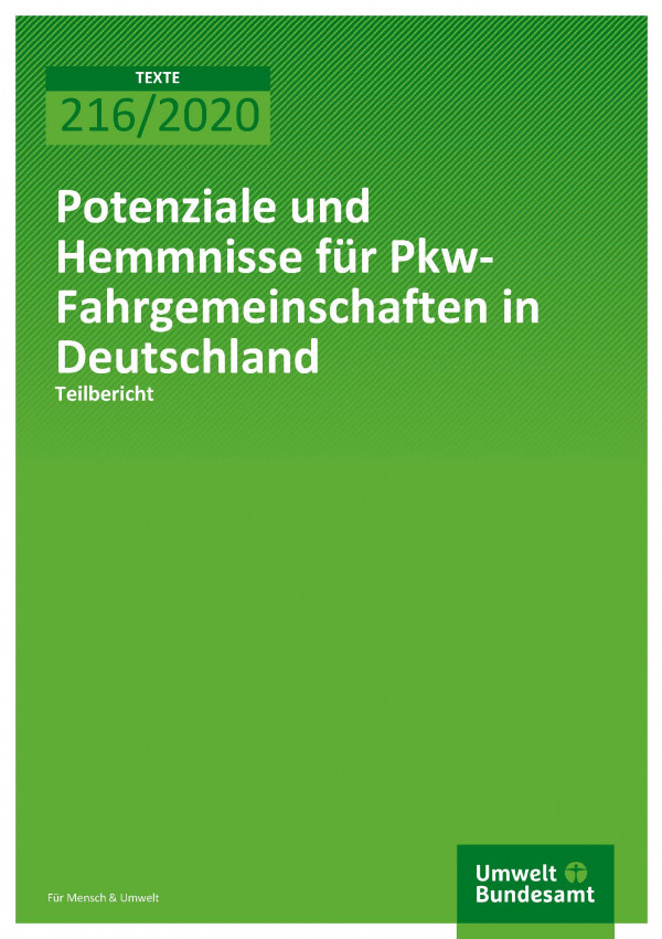 Cover der Publikation TEXTE 216/2020 Potenziale und Hemmnisse für Pkw- Fahrgemeinschaften in Deutschland