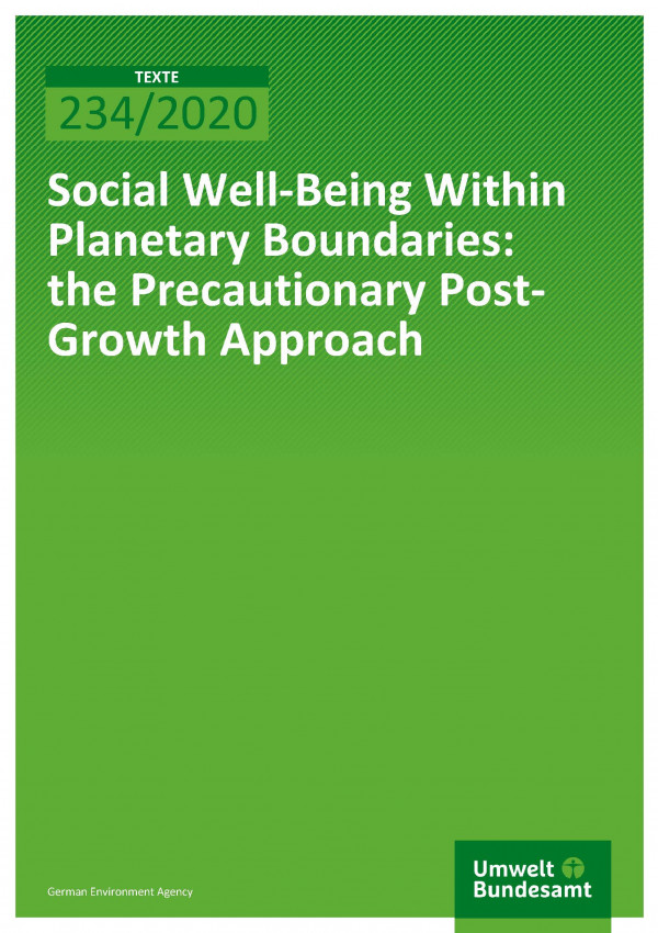 Cover of publication TEXTE 234/2020 Social Well-Being Within Planetary Boundaries: the Precautionary Post-Growth Approach