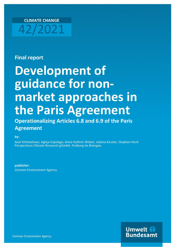 Cover of publication Climate CDevelopment of guidance for nonmarket approaches in the Paris Agreement: Operationalizing Articles 6.8 and 6.9 of the Parishange 42/2021