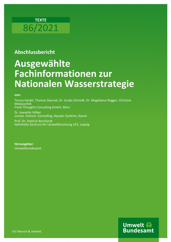 Titelseite der Publikation TEXTE 86/2021 Ausgewählte Fachinformationen zur Nationalen Wasserstrategie