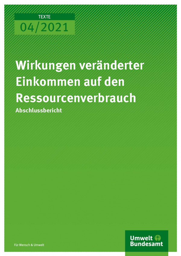 Titelseite der Publikation TEXTE 04/2021 Wirkungen veränderter Einkommen auf den Ressourcenverbrauch