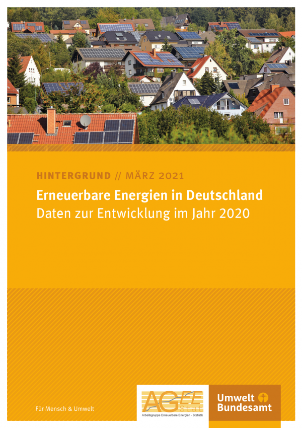 Cover des Hintergrundpapiers von März 2021 "Erneuerbare Energien in Deutschland: Daten zur Entwicklung im Jahr 2020"