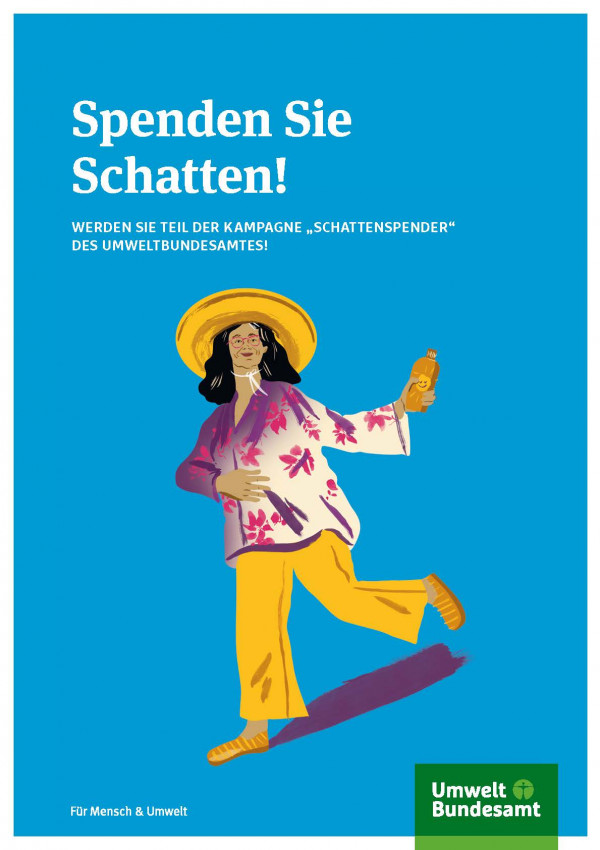Titelseite des Kampagnenleitfaden (Schattenspender) "Spenden Sie Schatten! WERDEN SIE TEIL DER KAMPAGNE „SCHATTENSPENDER“ DES UMWELTBUNDESAMTES"
