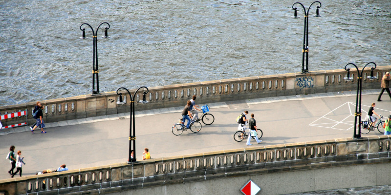 Bike and Person on a Bridge in Berlin
