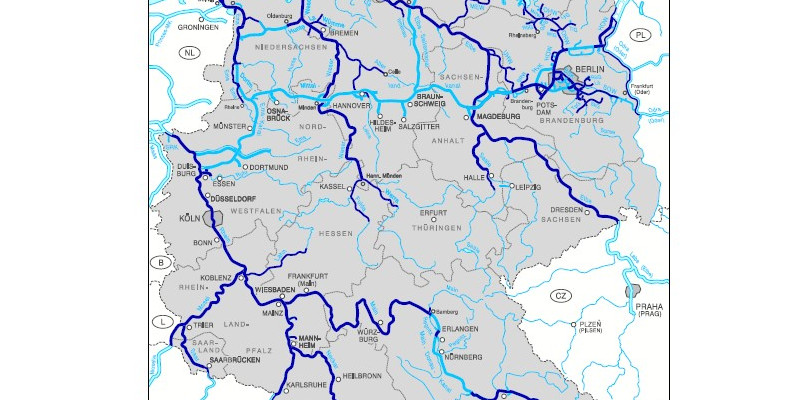 Die Abbildung zeigt die Bundeswasserstraßen und Auen, die Teil der BBD-Kulisse sind