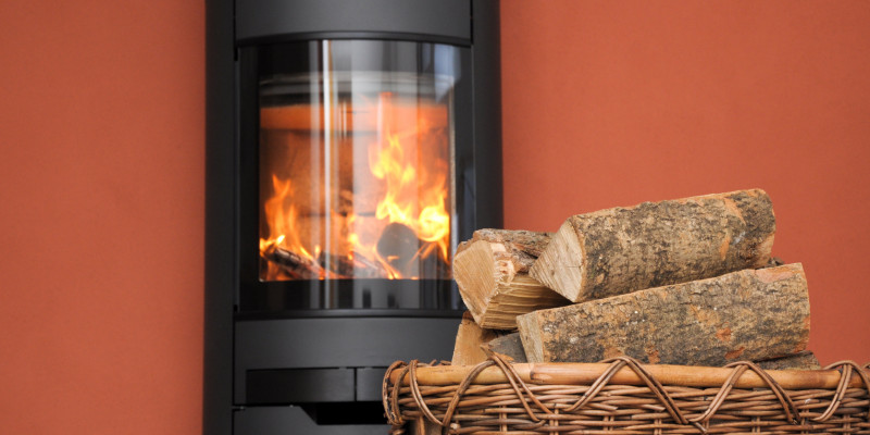 Ein Kamin und Holz davor.