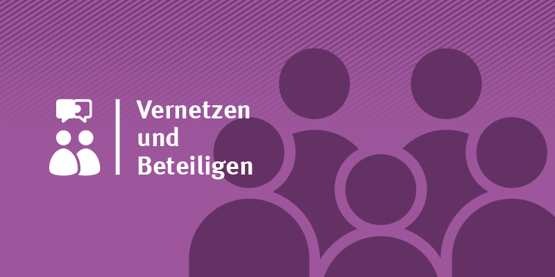 Icon und Hintergrundbild zu vernetzen und beteiligen mit Personenumrissen