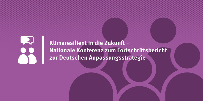 Grafik mit dem Text "Klimaresilient in die Zukunft – Nationale Konferenz zum Fortschrittsbericht zur Deutschen Anpassungsstrategie und Verleihung des Preises „Blauer Kompass“"
